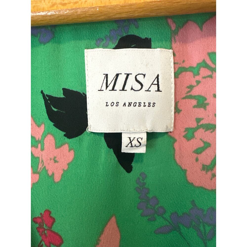MISA Los Angeles Amalya Green Floral Tiered Ruffle Mini Dress XS Boho - Picture 5 of 11
